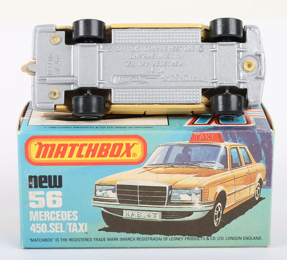 Matchbox Lesney Superfast MB-56 Mercedes 450 SEL TAXI with rarer SILVER PAINTED BASE - Image 2 of 6