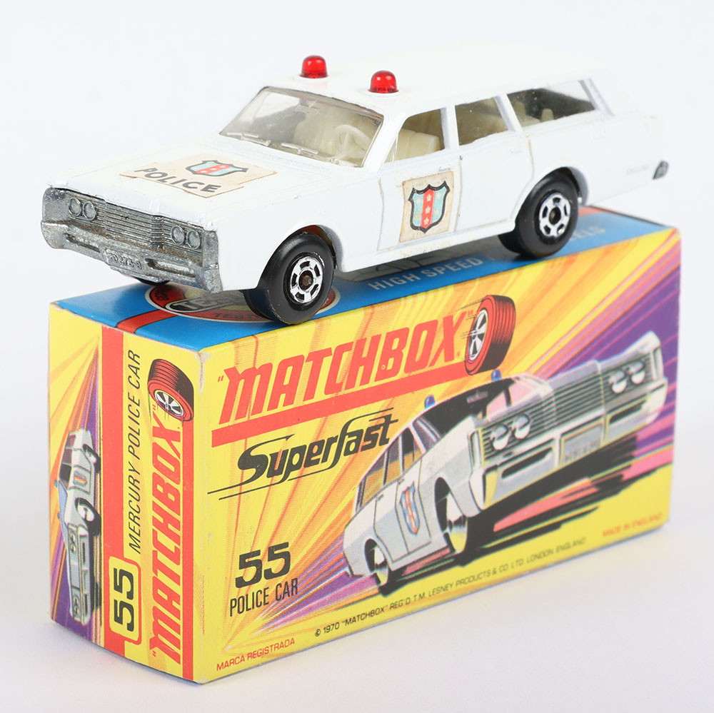 Matchbox Lesney Superfast MB-55 Police Car with rarer POLICE SHIELD Hood label and SHIELD side label