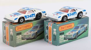 Two Matchbox Lesney Superfast MB-34 Chevy Pro Stocker Boxed Models