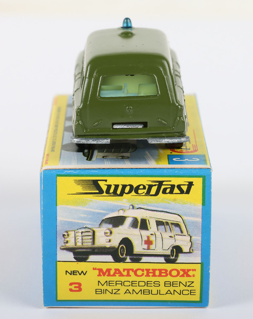 Matchbox Lesney Superfast MB-3 Mercedes Benz Binz Ambulance, Military Green body - Image 4 of 5