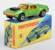 Matchbox Lesney Superfast MB-9 AMX Javelin with MEDIUM GREEN body and LIGHT ORANGE interior