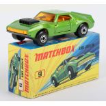 Matchbox Lesney Superfast MB-9 AMX Javelin with MEDIUM GREEN body and LIGHT ORANGE interior