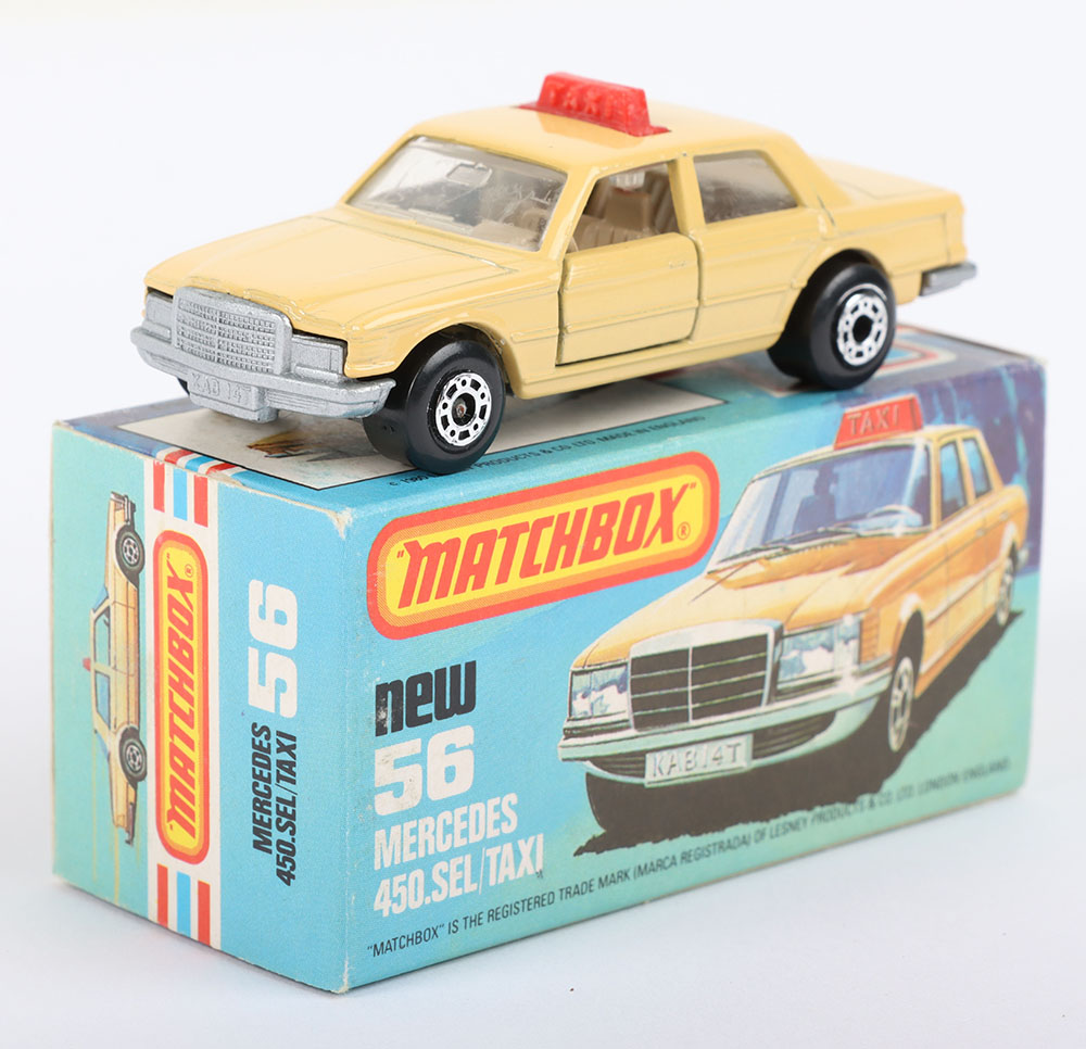 Matchbox Lesney Superfast MB-56 Mercedes 450 SEL TAXI with rarer SILVER PAINTED BASE - Image 3 of 6