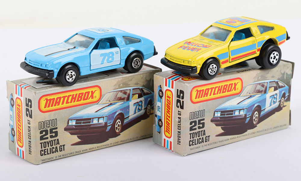 Two Matchbox Lesney Superfast MB-25 Toyota Celica GT Boxed Models