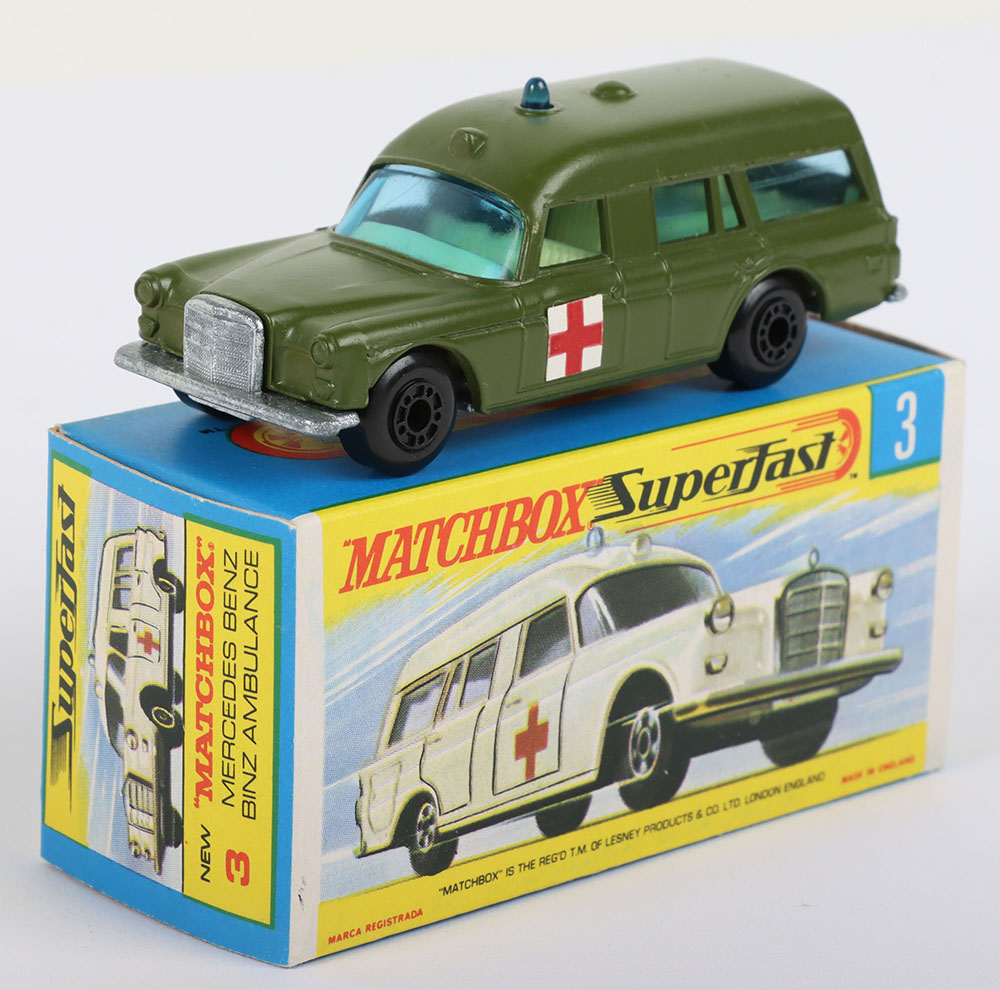 Matchbox Lesney Superfast MB-3 Mercedes Benz Binz Ambulance, Military Green body