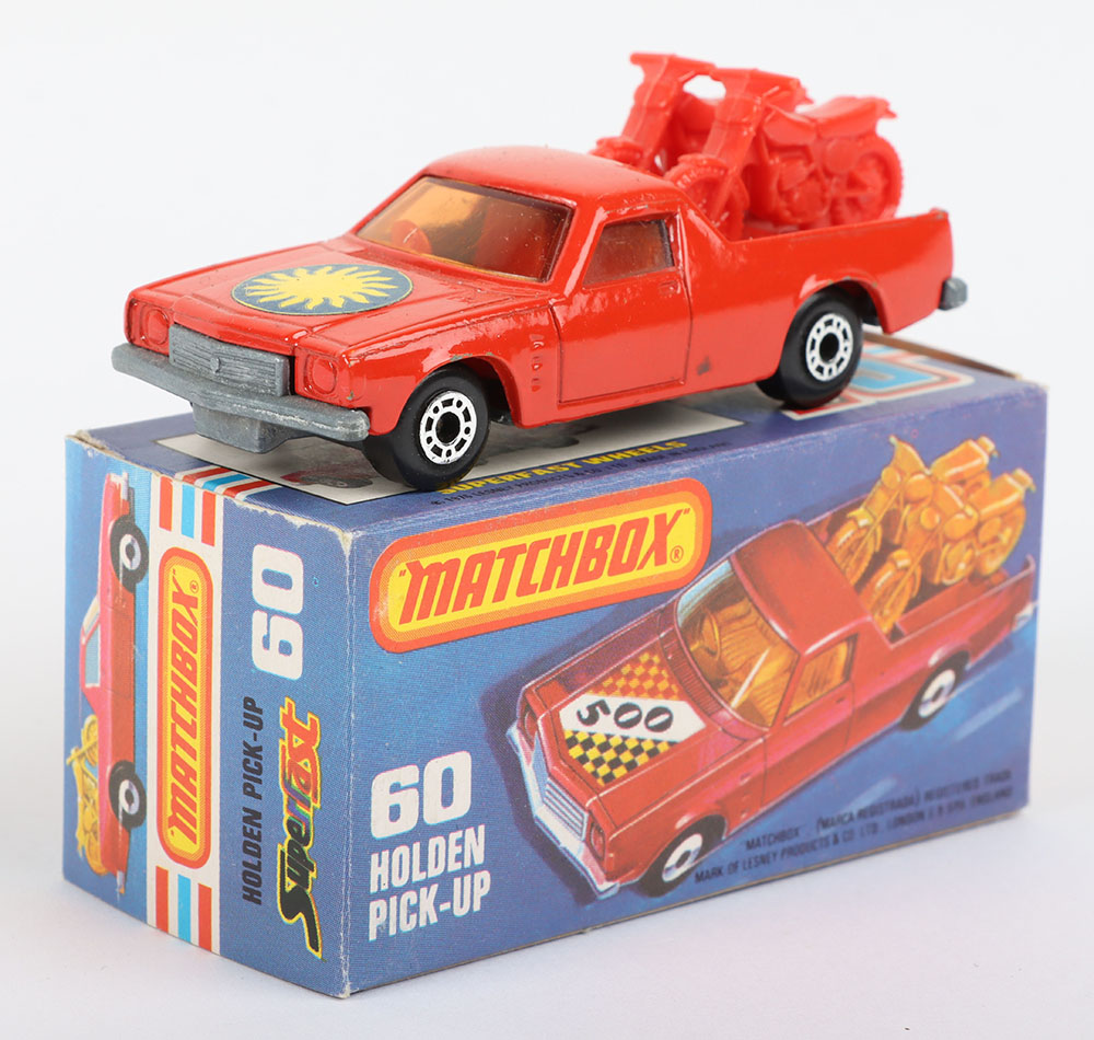 Matchbox Lesney Superfast MB-60 Holden Pick-Up with hard to find SUN label and rare RED INTERIOR