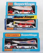 Three Matchbox Superkings K-27 Power Boats And Ford Transporters
