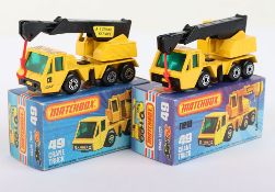Two Matchbox Lesney Superfast MB-49 Crane Truck Boxed Models
