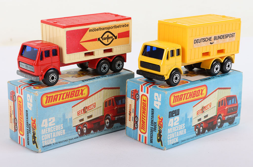 Two Matchbox Lesney Superfast MB-42 Container Truck Boxed Models