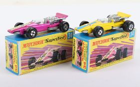 Two Matchbox Lesney Superfast MB-34 Formula 1 Racing Car Boxed Models