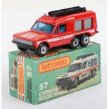 Matchbox Lesney Superfast MB-57 Carmichael Rescue Vehicle with RED body & FIRE prints