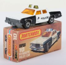 Matchbox Lesney Superfast MB-10 Plymouth Police Car with scarce GREEN ROOF lights
