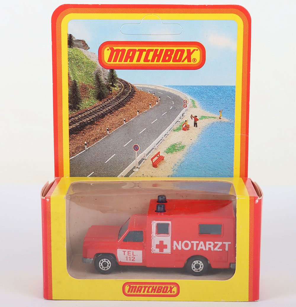 Matchbox Lesney Superfast MB-41 Ambulance with RED body and ‘NOTARTZ’ prints