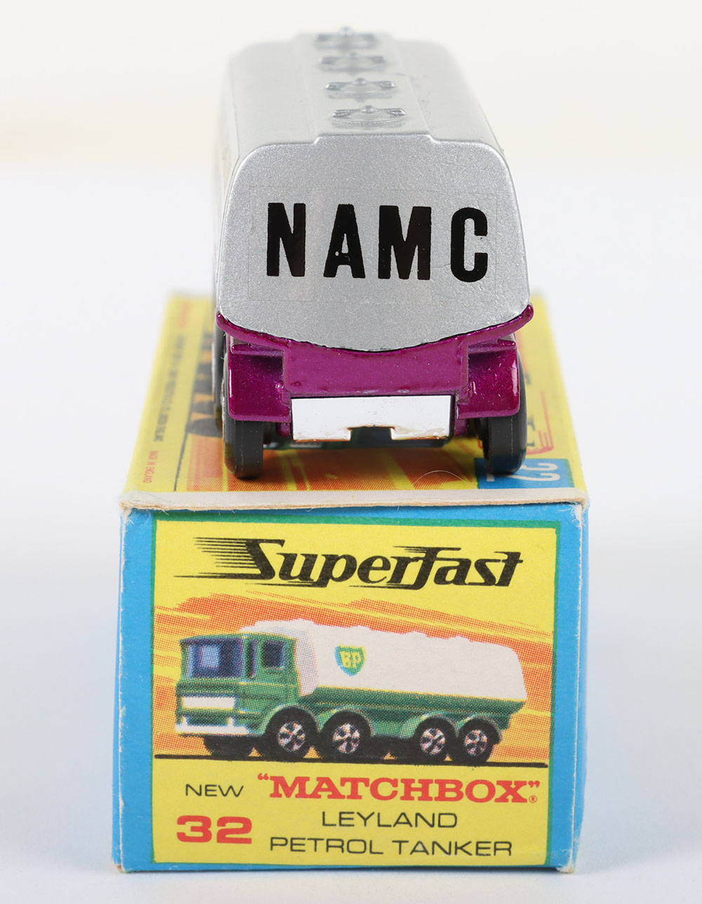 Matchbox Lesney Superfast MB-32 Leyland Petrol Tanker with rare PURPLE body & SILVER tanker - Image 4 of 5