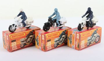 Three Matchbox Lesney Superfast MB-33 Police Motor Cyclist Boxed Models