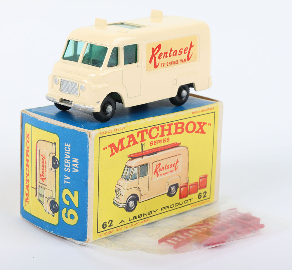 Matchbox Lesney Regular Wheels MB-62 TV Service Van with CREAM body & RENTASET TV SERVICE VAN Decals