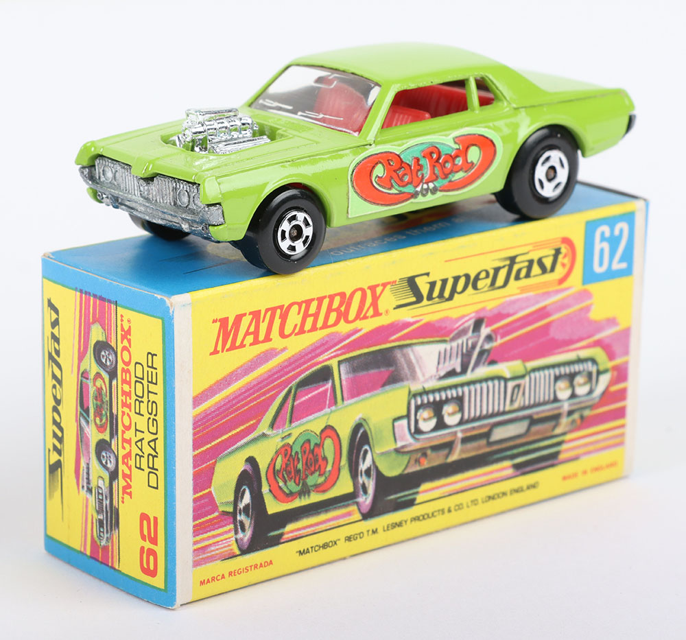 Matchbox Lesney Superfast MB-62 Rat Rod Dragster, variation with DARK LIME GREEN body