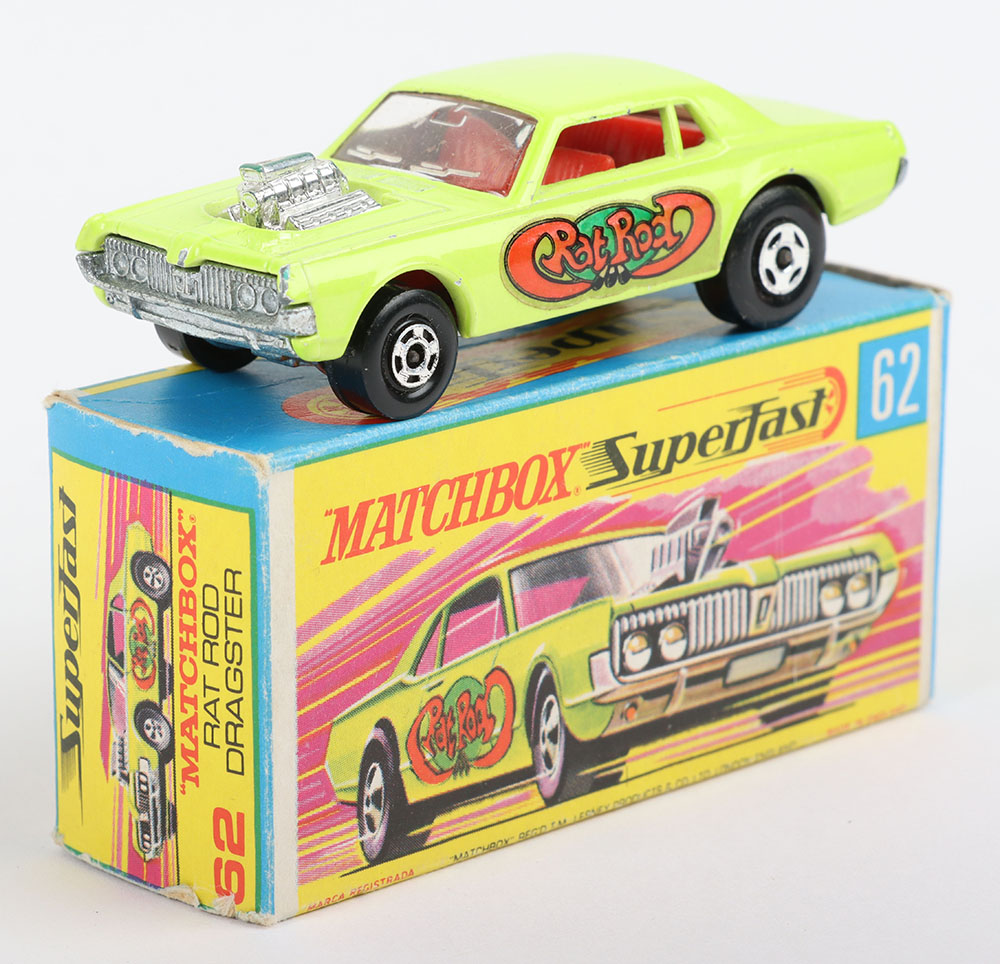 Matchbox Lesney Superfast MB-62 Rat Rod Dragster, variation with LIGHT YELLOW-GREEN bodyl