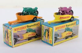 Two Matchbox Lesney Superfast MB-38-Honda Motorcycle with Trailer Boxed Models