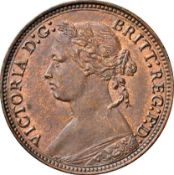 NGC Au 58 BN Victoria (1837-1901) Farthing 1879, small 9, 