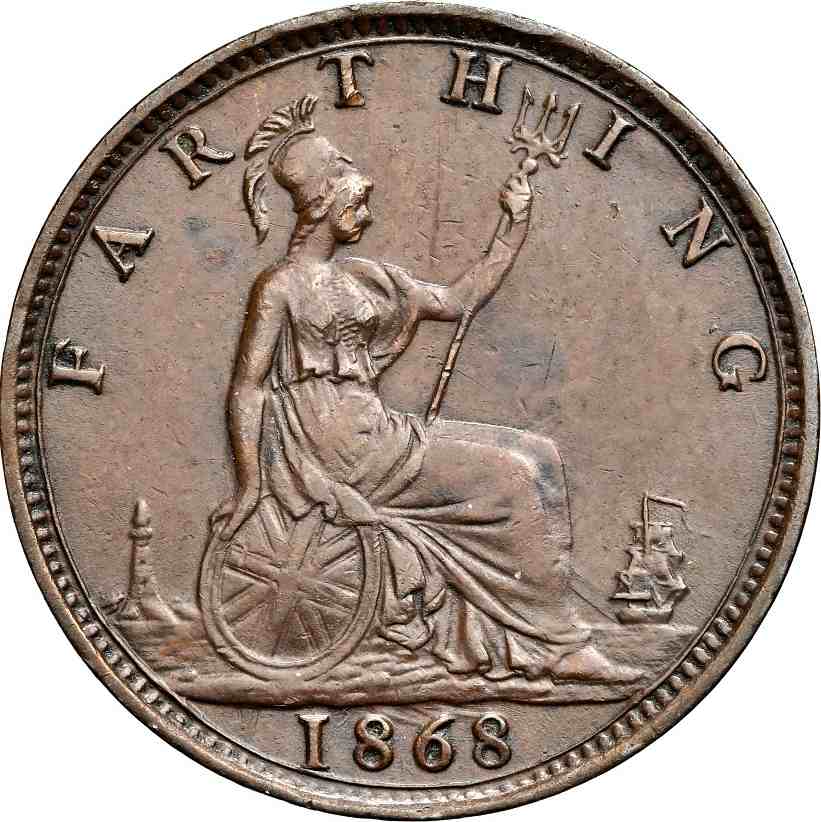 NGC AU 53 BN Victoria (1837-1901) Farthing 1868,  - Image 2 of 3