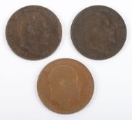 Three Edward VII Pennies, 1902, 1904, 1906, 