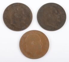 Three Edward VII Pennies, 1902, 1904, 1906,