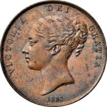 NGC MS 62 BN Victoria (1837-1901) Penny, 1853, Ornamental Trident,