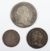 George III, 1762 Threepence, 1786 Twopence and 1792 One Pence, 