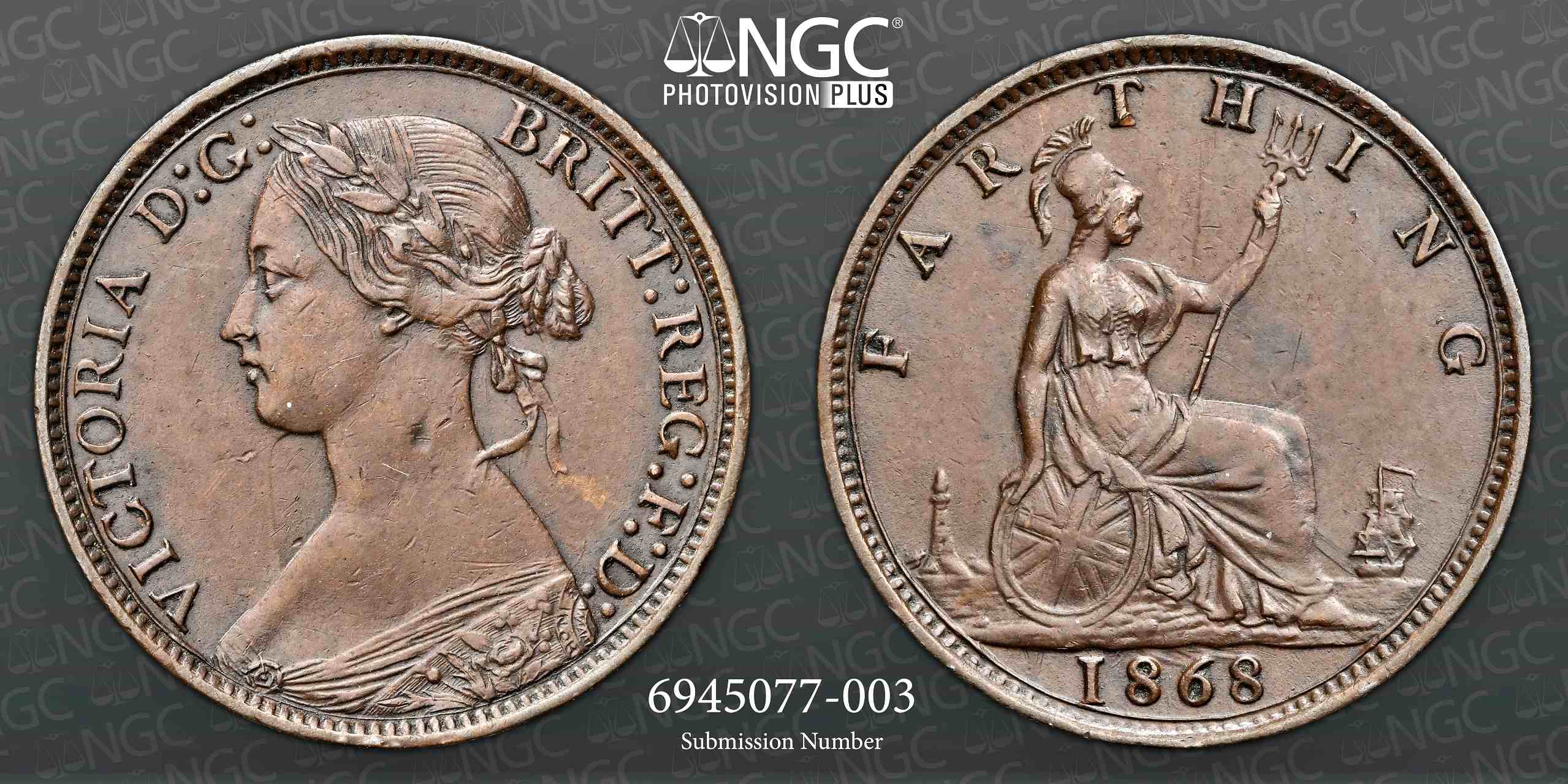 NGC AU 53 BN Victoria (1837-1901) Farthing 1868,  - Image 3 of 3