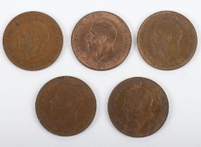 Six George V Pennies,