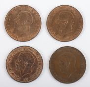 Four George V pennies, 1929, 1930, 1931, 1935, 