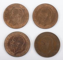 Four George V pennies, 1929, 1930, 1931, 1935,