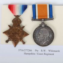 WW1 1914 Star pair of medals for service in the Hampshire Regiment