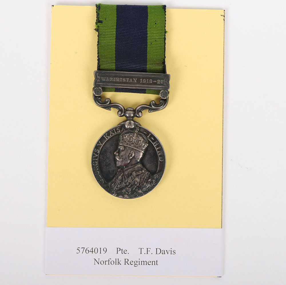 Indian General Service medal to the Norfolk Regiment for the campaign in Waziristan