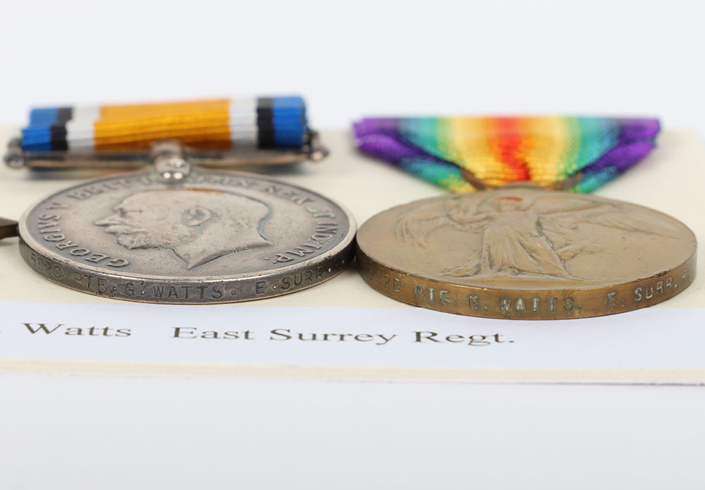 A Great War 1914-15 Star Medal trio to the East Surrey Regiment. - Image 3 of 3