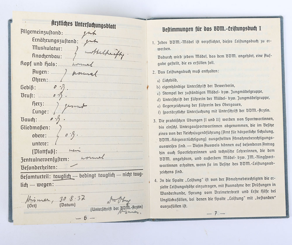 Third Reich German BDM Achievement Record Book: - Image 6 of 9
