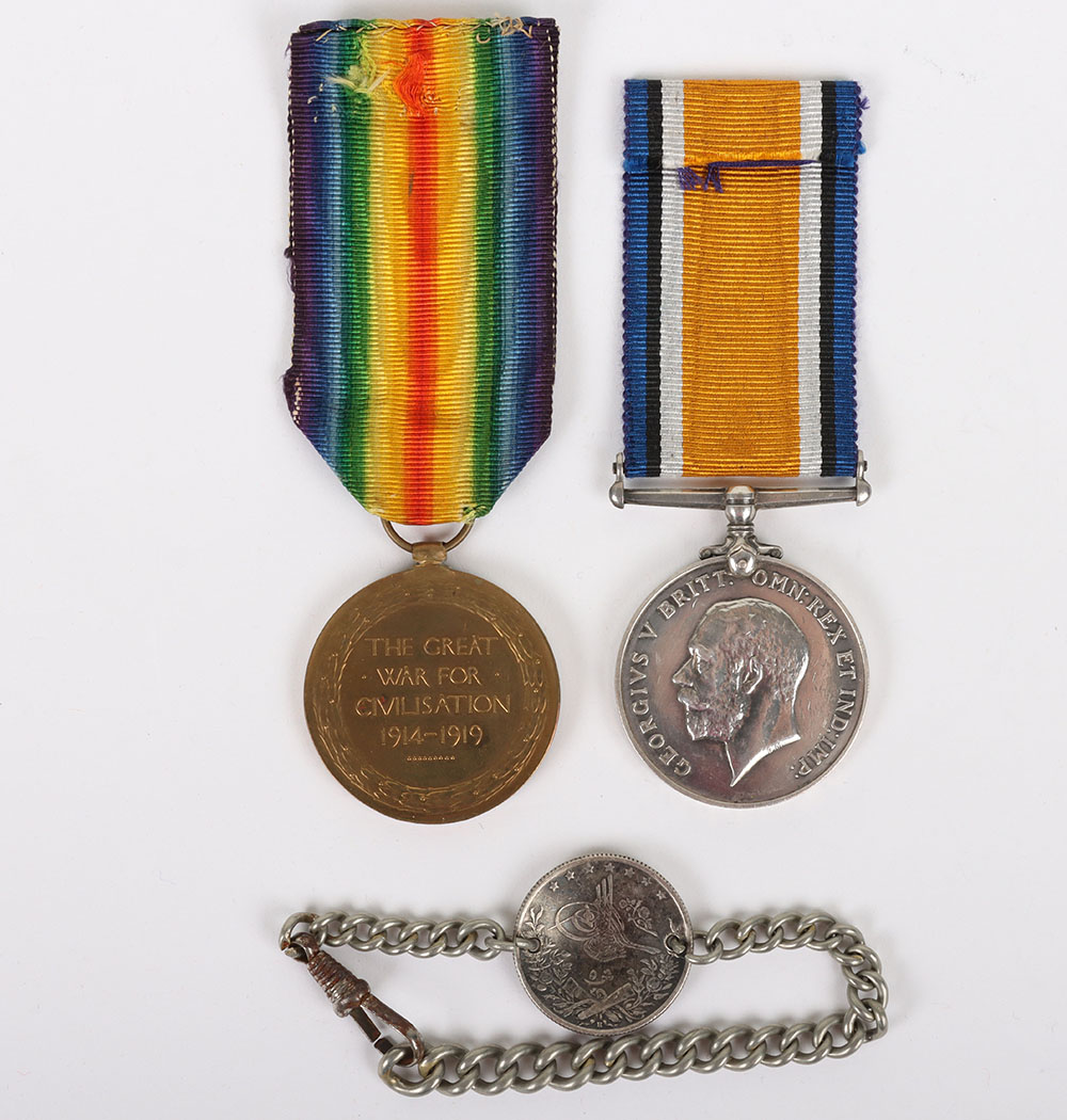 A Great War pair of medals to the East Kent Regiment which includes a self-awarded Victory medal. - Image 5 of 6