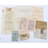 WW1 Ephemera relating to Major A.Reade