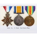 A Great War 1914-15 Star Medal trio to the East Surrey Regiment.