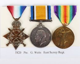 A Great War 1914-15 Star Medal trio to the East Surrey Regiment.