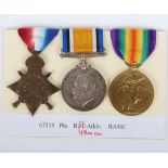 A Great War 1914-15 star trio of medals to the Royal Army Medical Corps