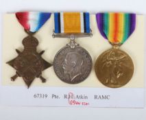 A Great War 1914-15 star trio of medals to the Royal Army Medical Corps