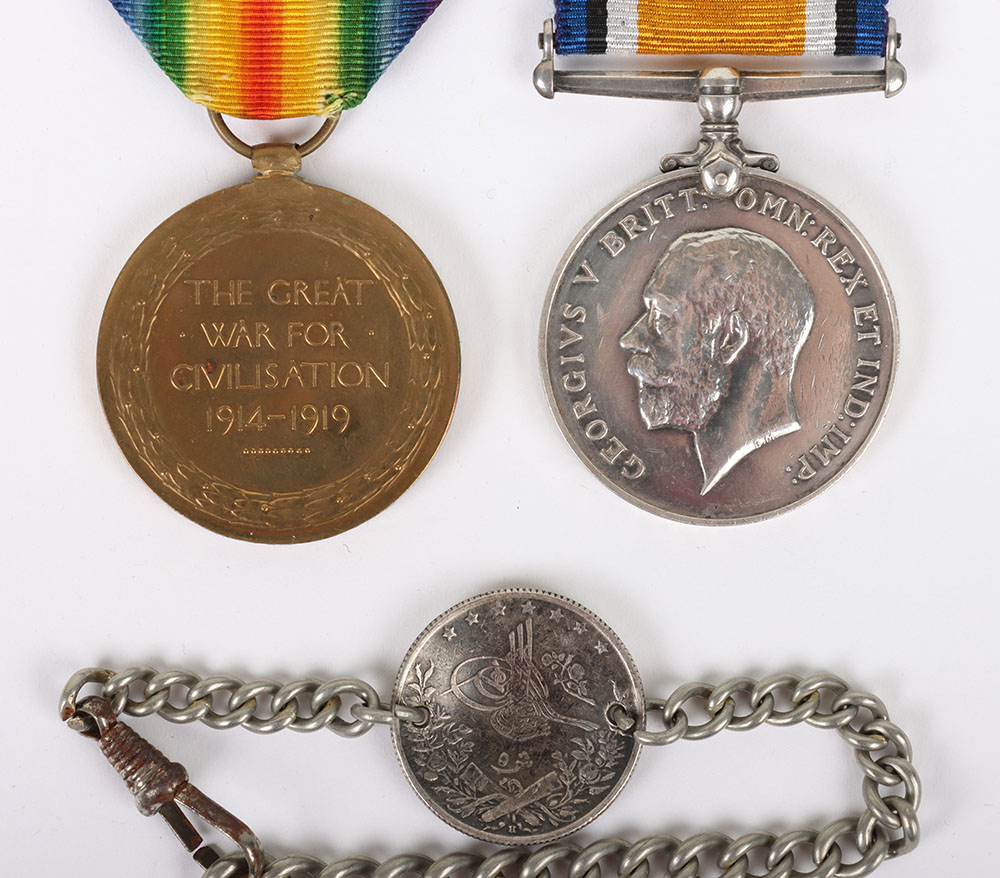 A Great War pair of medals to the East Kent Regiment which includes a self-awarded Victory medal. - Image 6 of 6