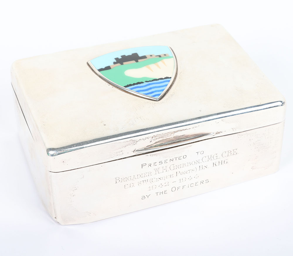 WW2 Solid Silver Kent Home Guard Presentation Cigarette Box to Brigadier W.H. Gribbon CMG CBE