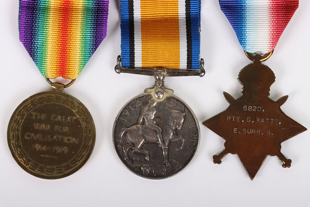 A Great War 1914-15 Star Medal trio to the East Surrey Regiment. - Image 2 of 3