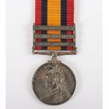 An interesting 3-clasp Queens South Africa medal to a recipient in the Leinster Regiment who was sen