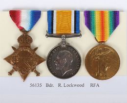 A Great War 1914-15 Star trio of medals to a Bombardier in the Royal Field Artillery