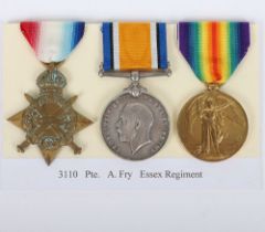 A Great War 1914-15 star medal trio to soldier in the 7th Battalion Essex Regiment whose active serv