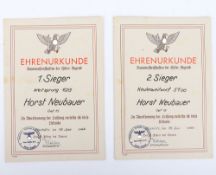 WW2 German Hitler Youth Sports Award Citations
